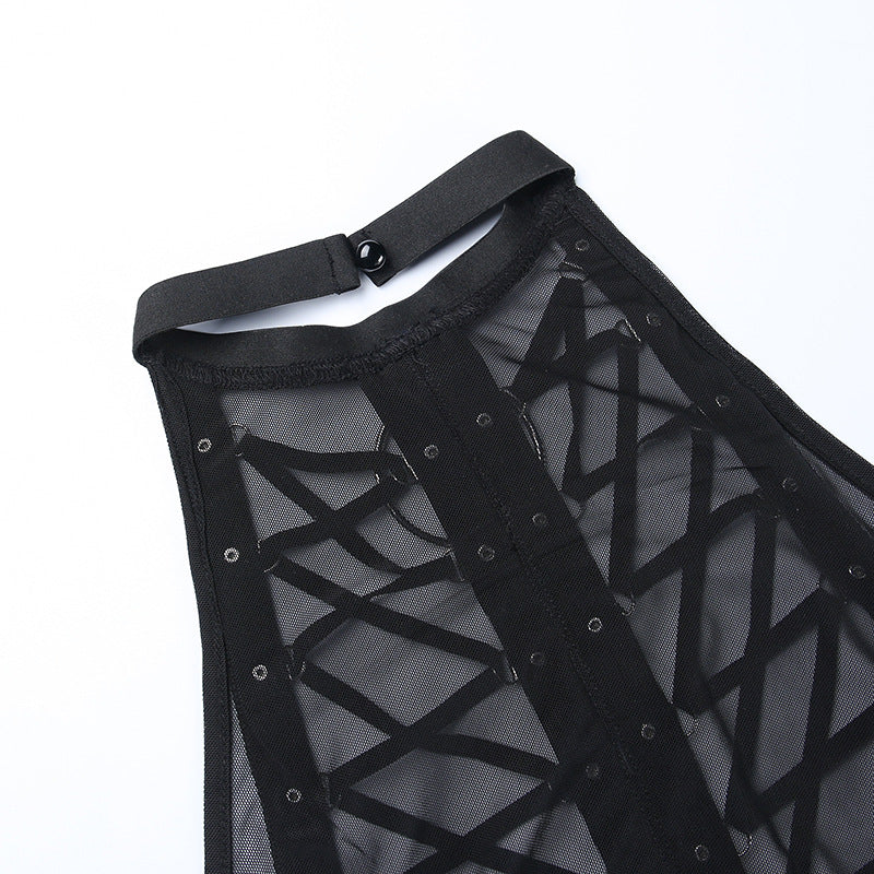 Strap Gauze Perspective Navel Revealing Vest Girl