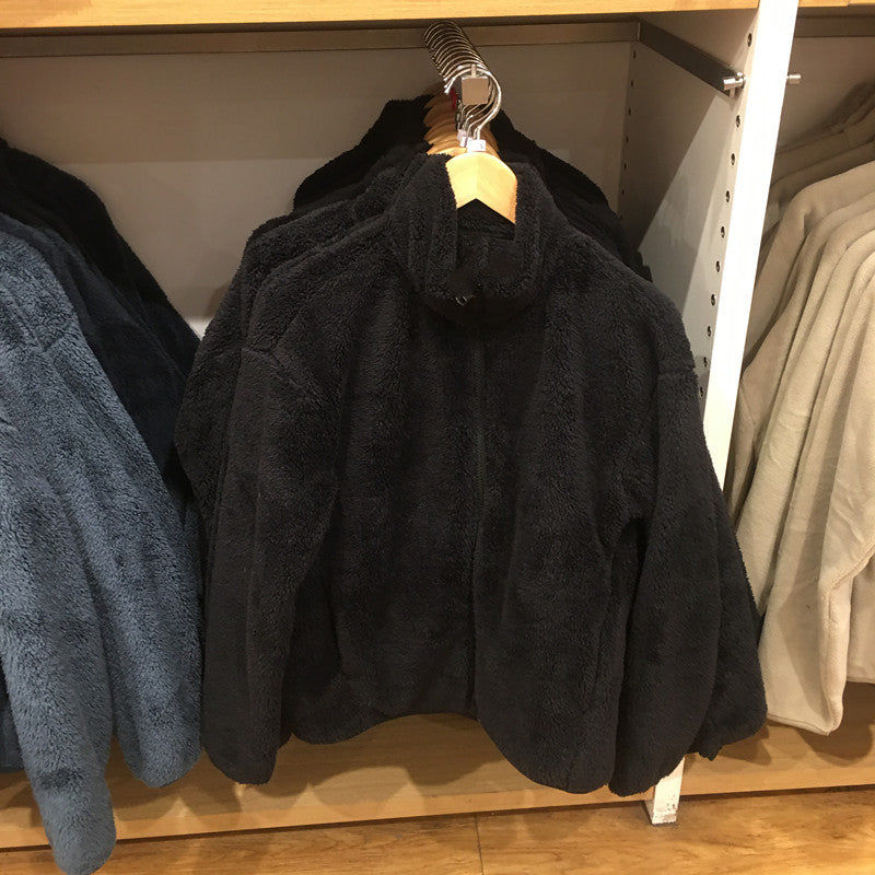 Coral Fleece Cardigan Stand Collar Jacket Warm Coat