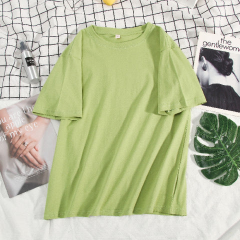 Women's Loose Solid Color Cotton Round Neck