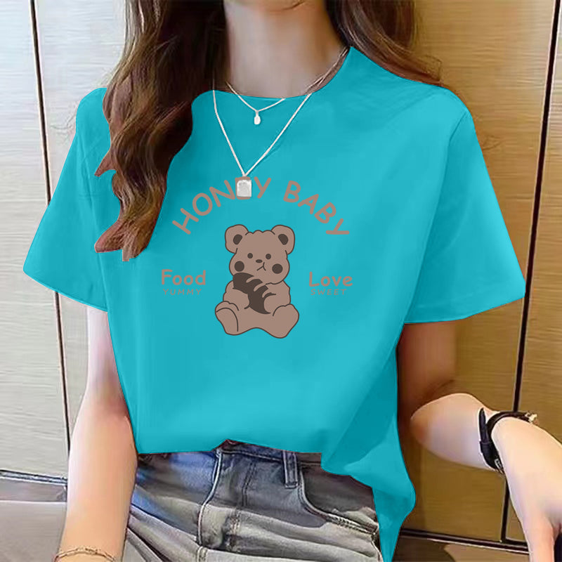 Women's Cute Bear Plus Size Cotton Short Sleeve T-shirt