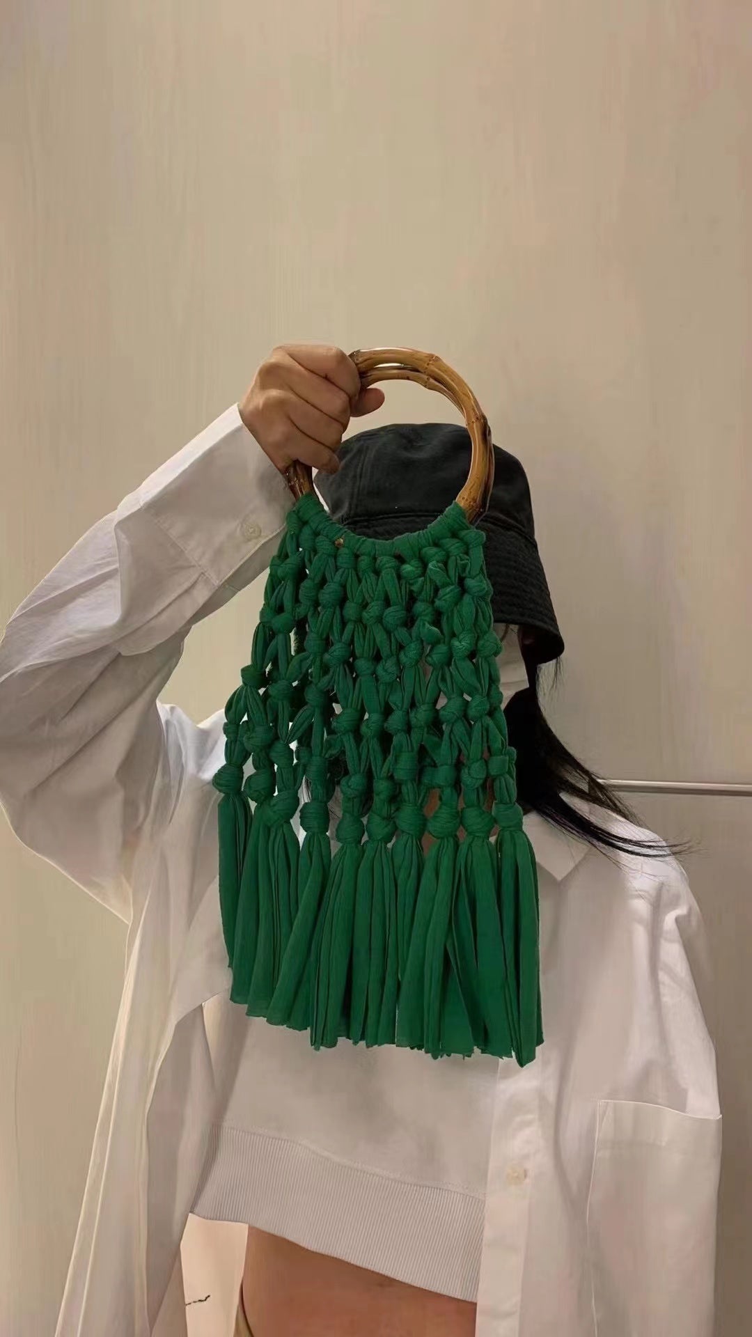 Women's Bag Cotton Knitted Tassel Hollow