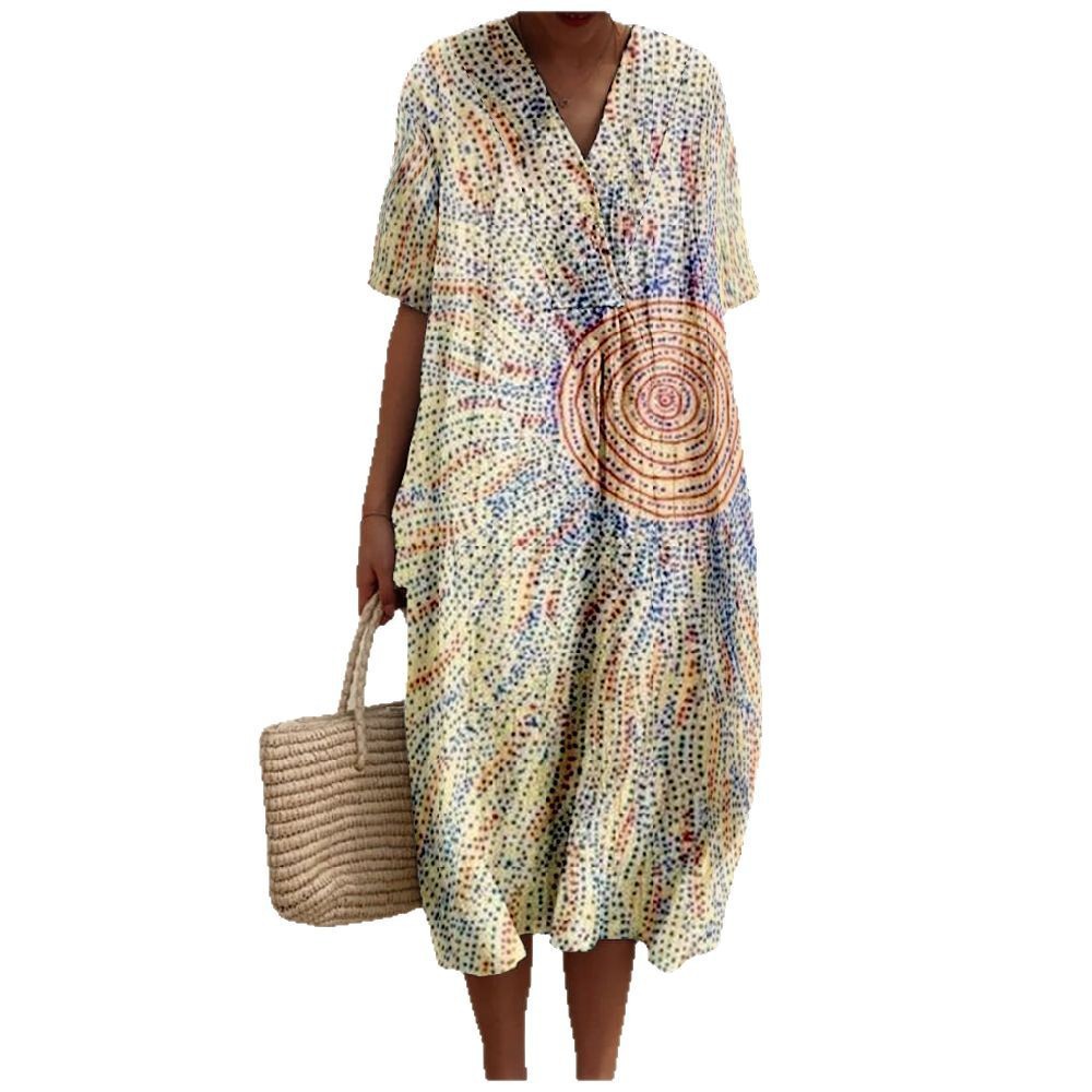 Women's Fashion V-Neck Short-Sleeve Shirt Dress