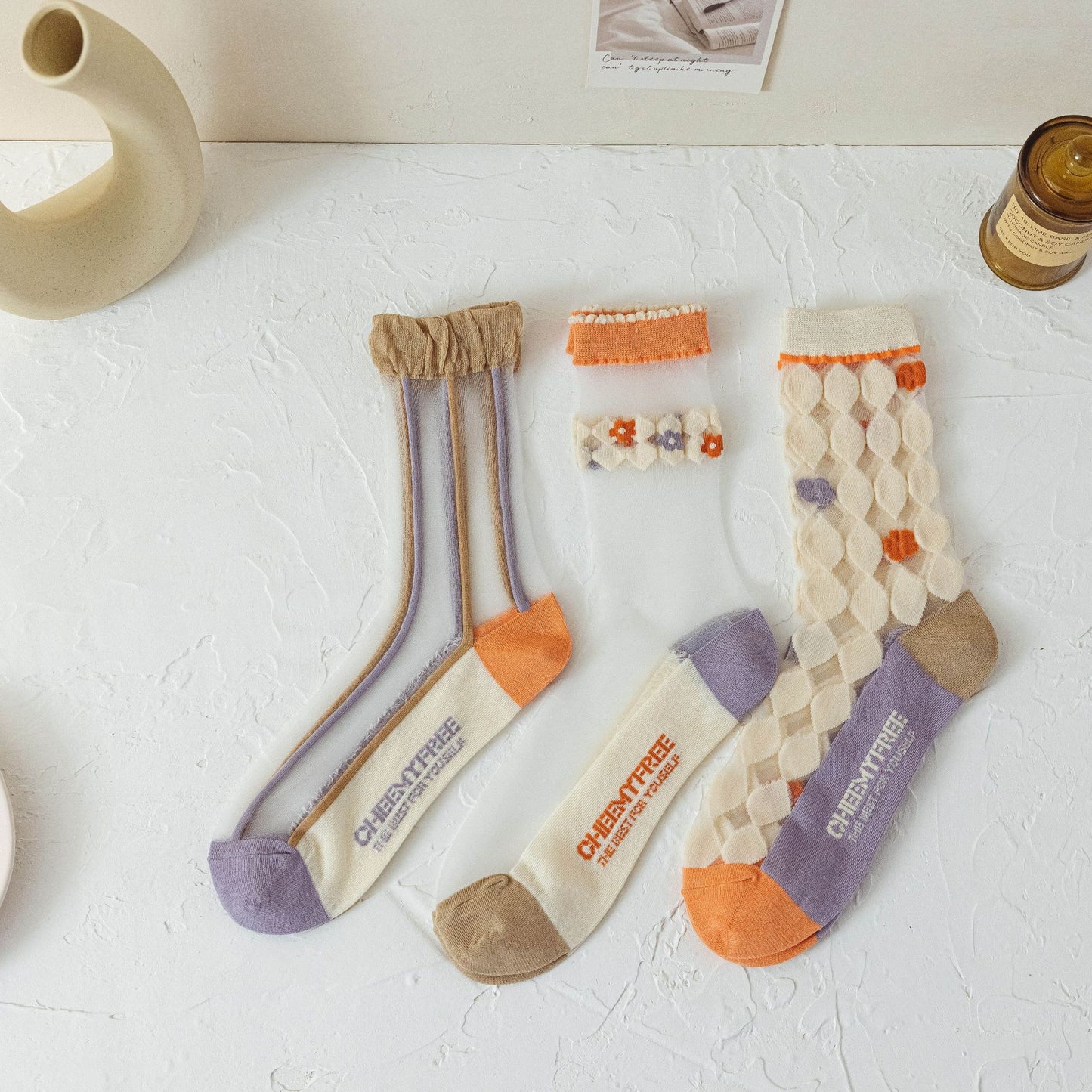 Spring And Summer Thin Cute Kanekalon Diamond Spun Glass Long Socks