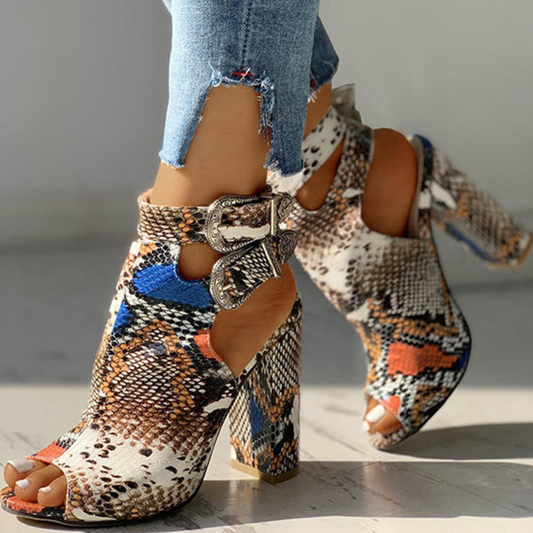 Large Size Female Sandals With High Thick Heels Behind Fish Mouth