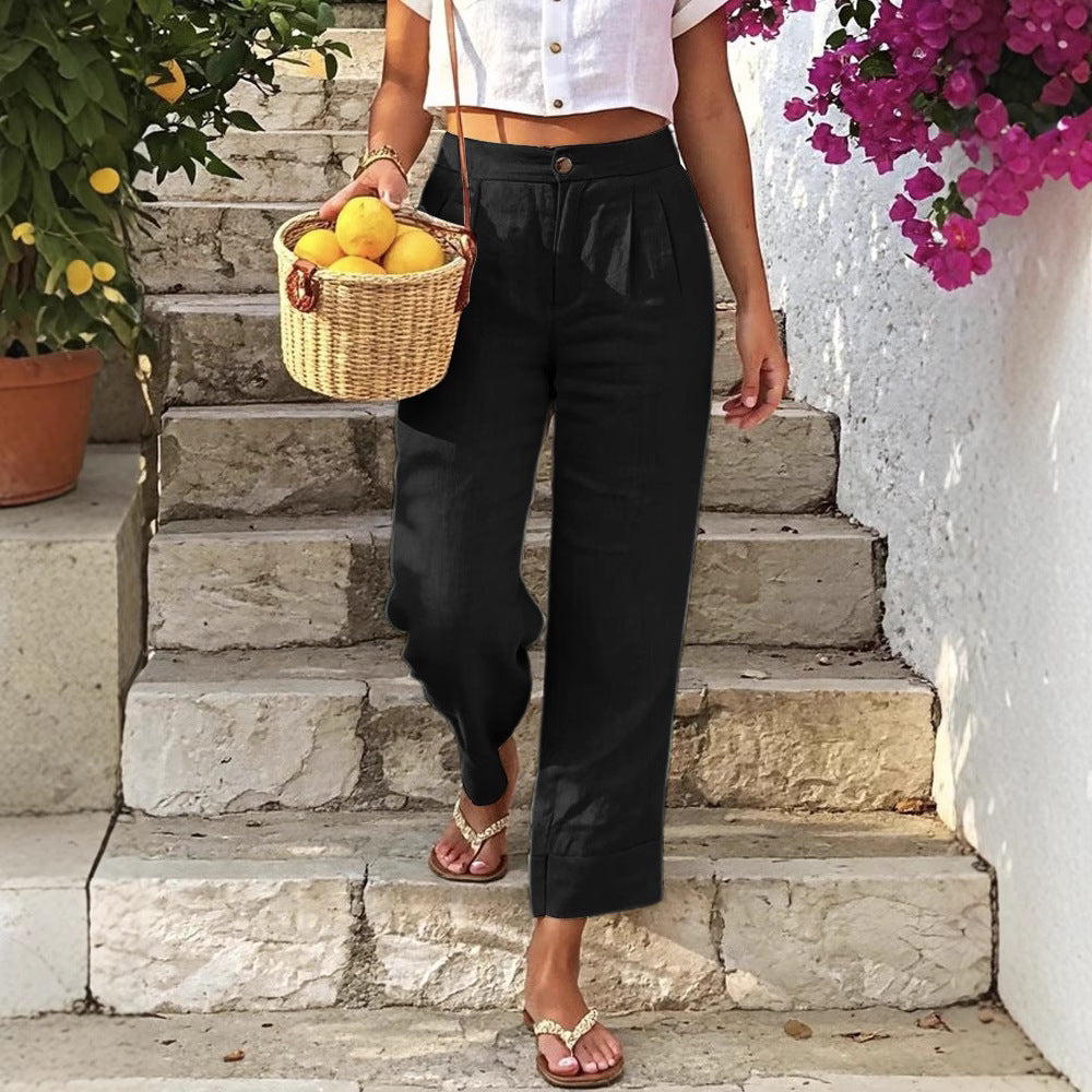 Women's Cotton-Linen Solid-Color Fashion Casual Everyday Pants