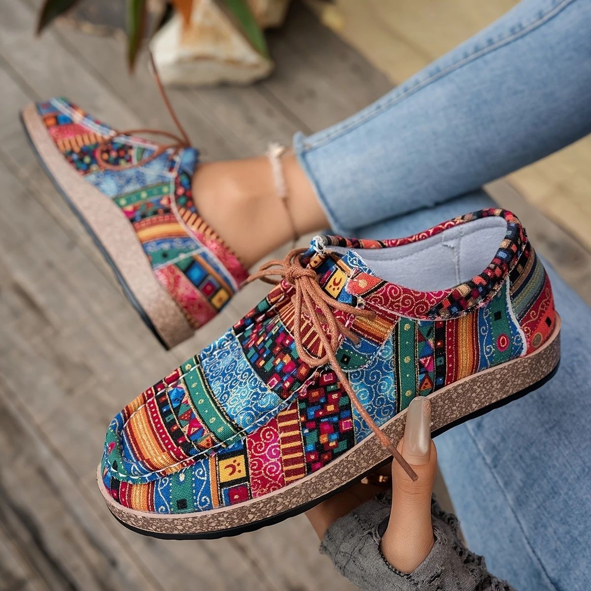 Tyksålede Store Størrelse Farverige Afslappede Etniske Retro Sneakers