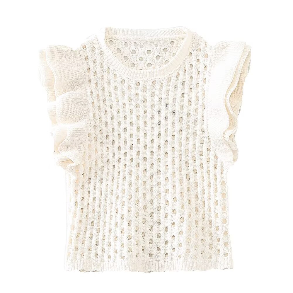 Hollow Out Layered Decorative Knitted Sweater Vest For Women