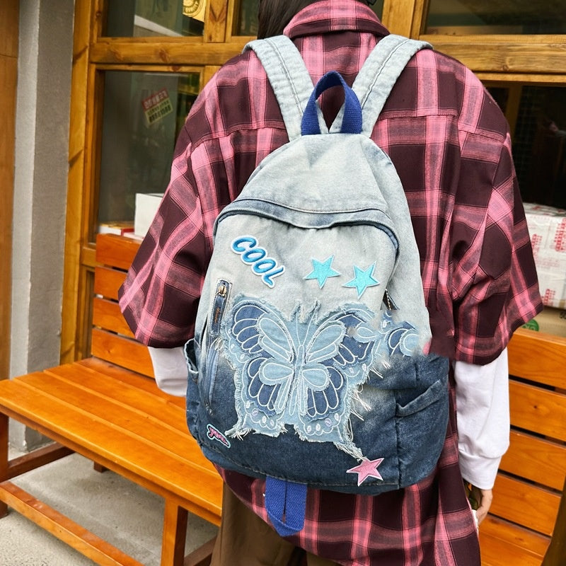 New Value Gradient Denim Backpack Women's Large Capacity