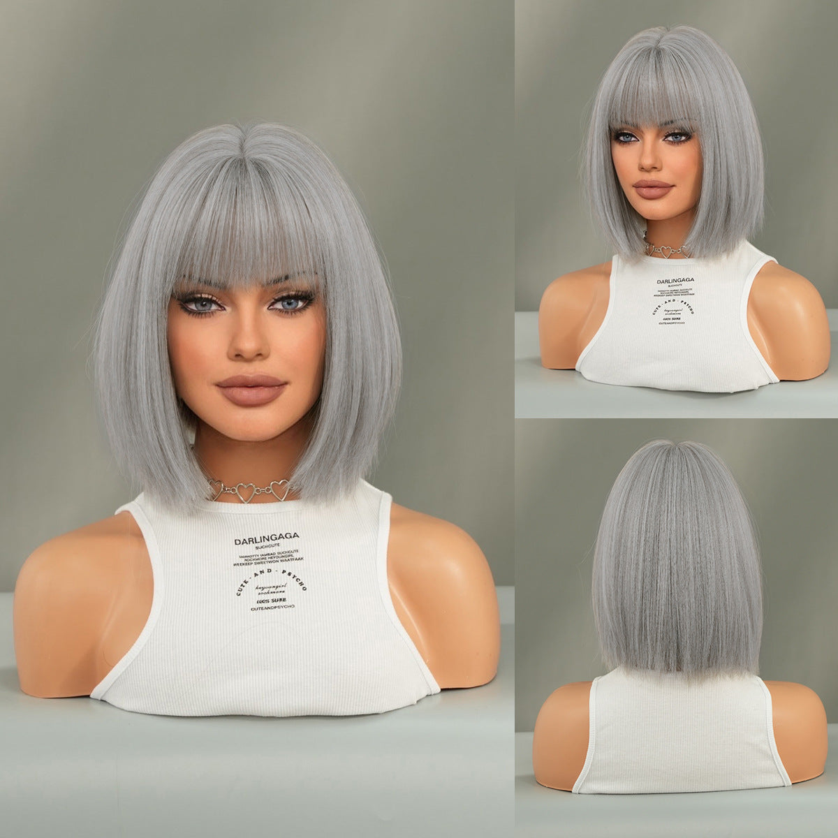 Black Short Hair Bobhaircut Straight Bangs Chemical Fiber Wig
