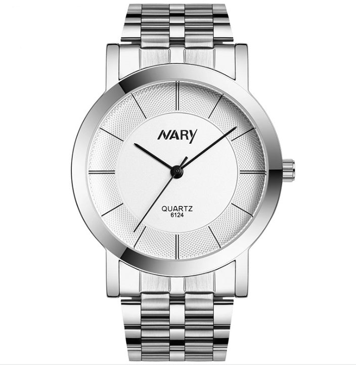 Steel belt couple watch simple men and women on the table quartz watch