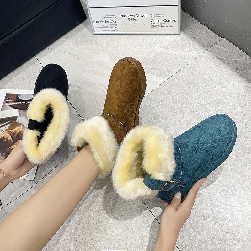 Flat Korean Version Of Thick Velvet Versatile Warm Ankle Boots
