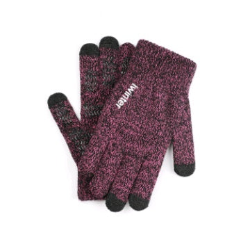 Touch screen gloves men's winter non-slip driving female students knitting wool couple plus velvet warm outdoor riding gloves