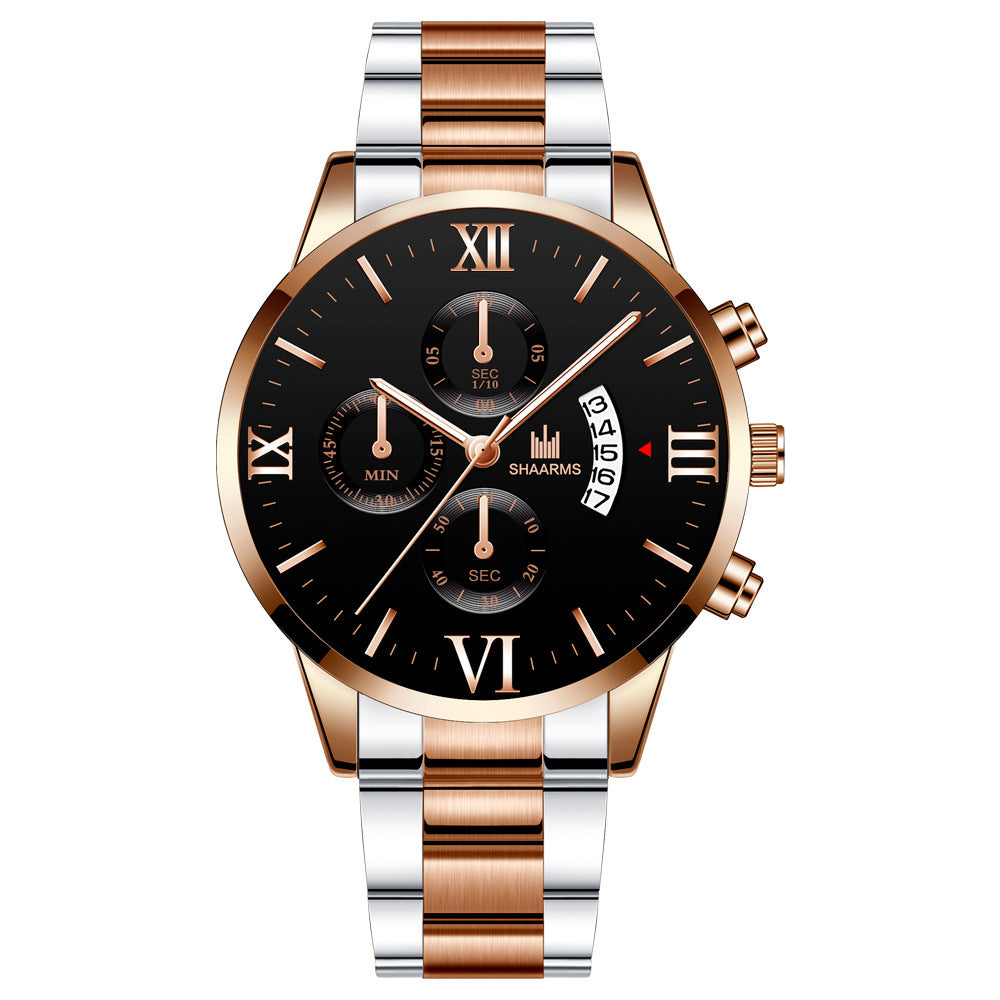 Fashion Men's Simple Steel Belt With Calendar Quartz Watch