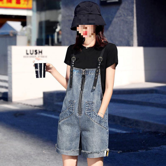 Women's Summer Denim Fashion Casual Loose One-piece Shorts