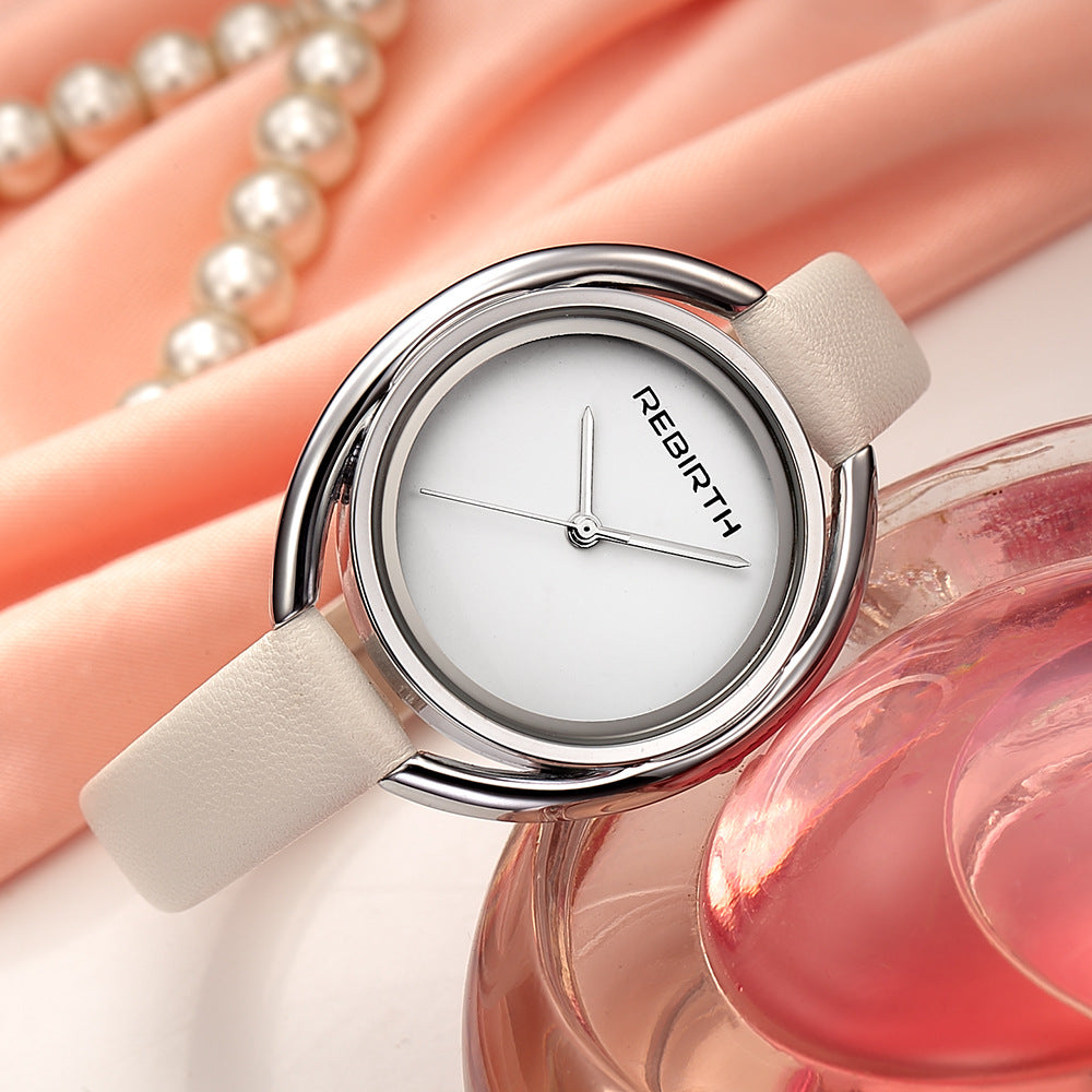 Women's quartz watch with large dial and thin belt