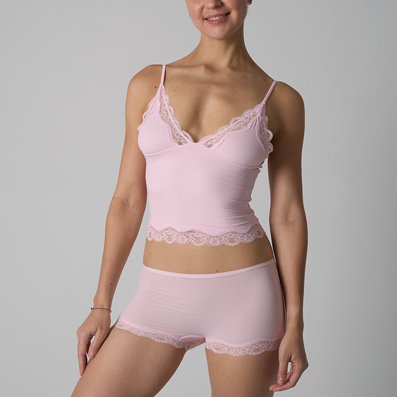 Lightweight Lace Triangle Camisole And Briefs Set With Delicate Edging