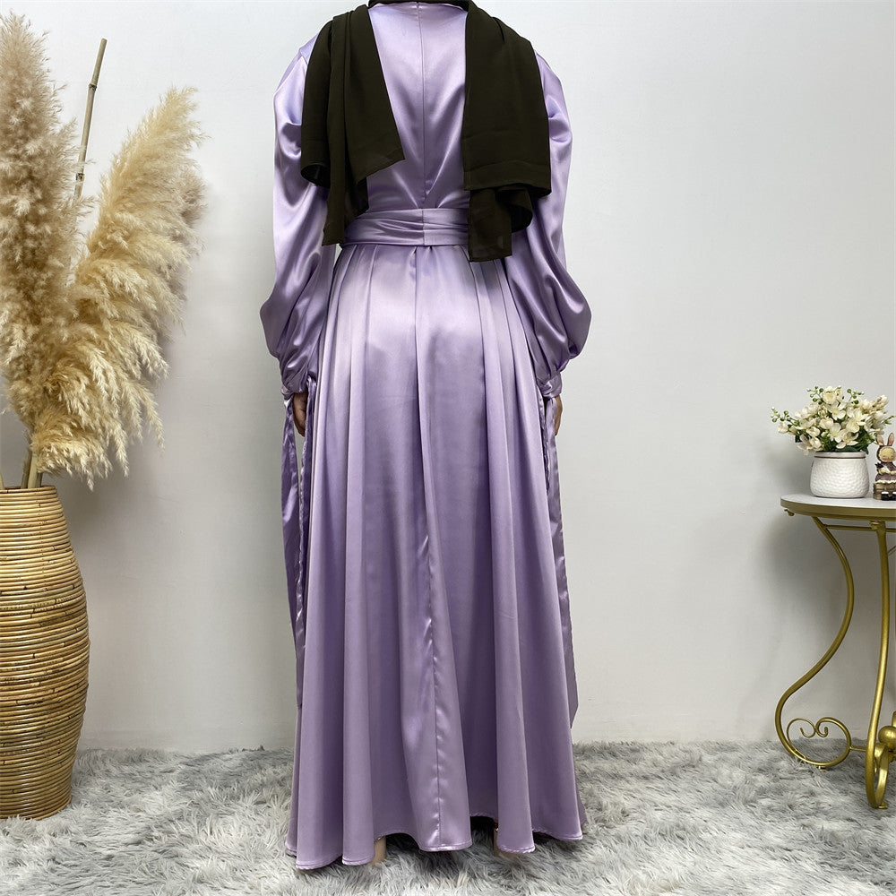 Thick Satin Lace Up Sleeves Elegant Dress