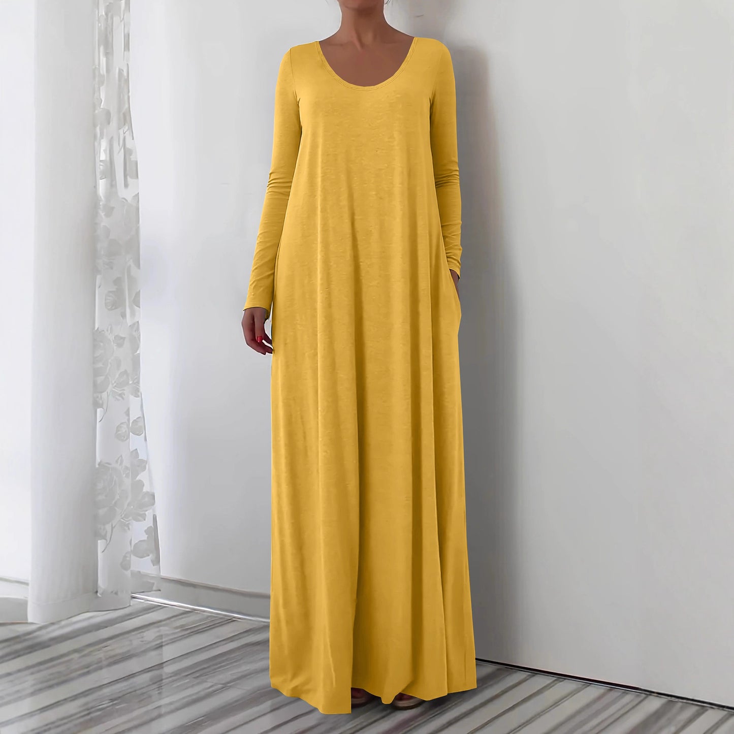 Female Loose Fit Simple Long Solid-color Dress