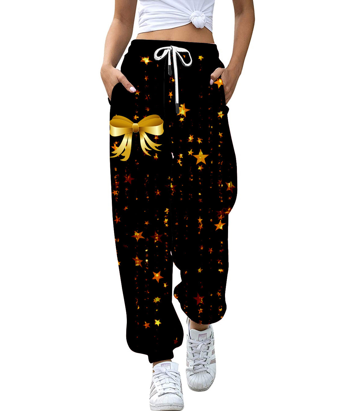 European And American Christmas High Waist Loose 3d Printed Casual Drawstring Women's Sports Casual Pants