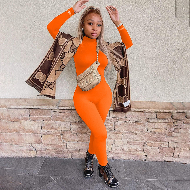 Ensfarvet Skinny Sports Fitness Jumpsuit