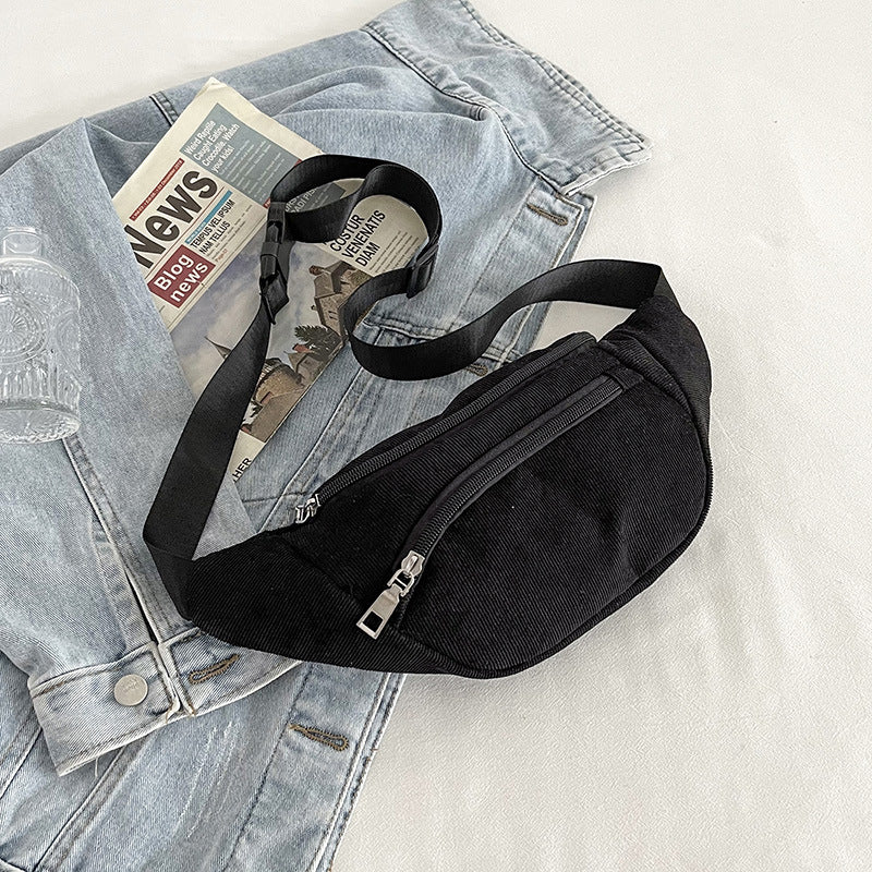 New Solid Color Simple Lightweight Strip Velvet Small Waist Bag