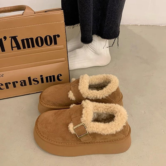 Fleece-lined Thick Plush Warm Round Toe Cotton Shoes