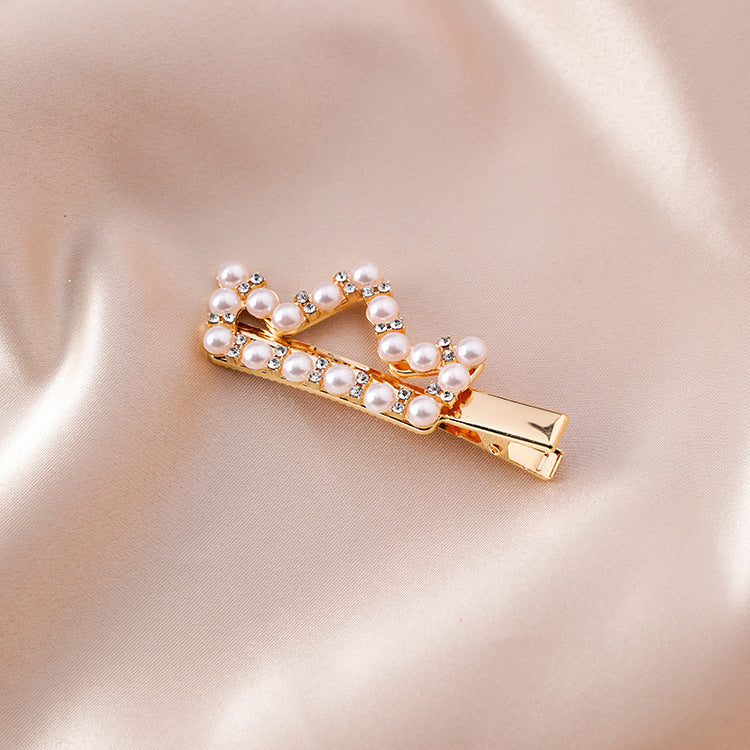Pearl hairpin net red edge clip practical love crown bangs clip
