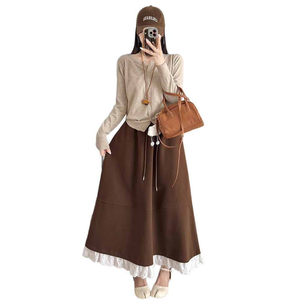 Women's Fashion Lace Trim Flare Skirt