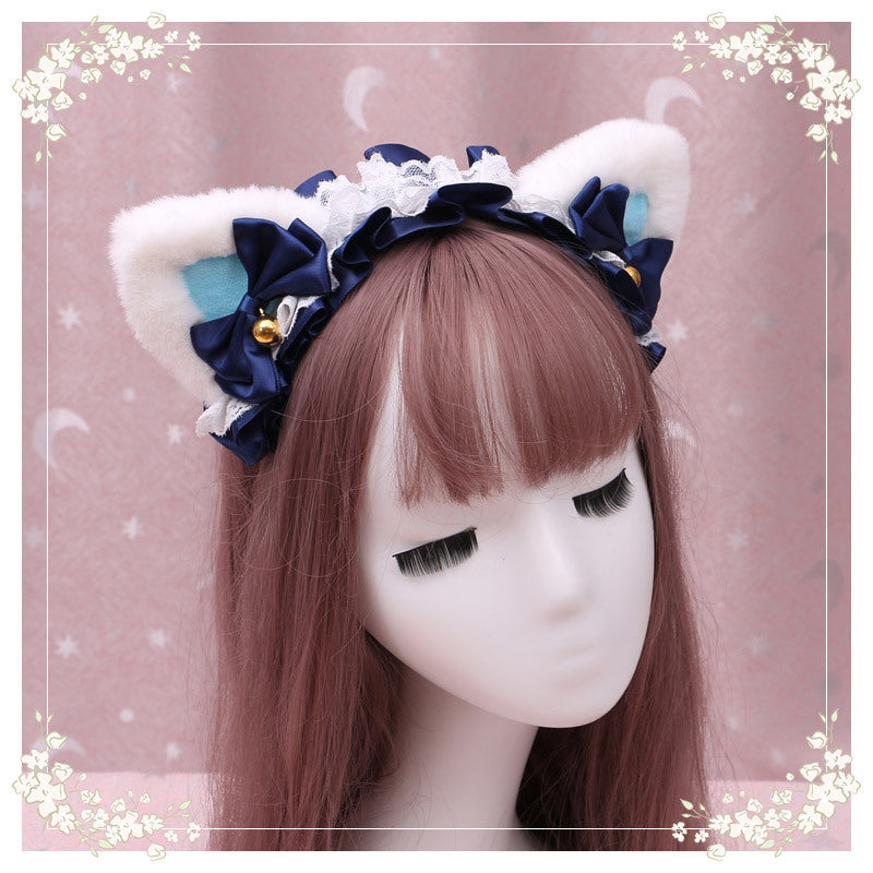 Lolita hair ornament Plush cat ear Lolita headdress lace Ribbon Headband