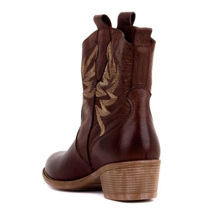 Embroidered Short Barrel Wood Heel Middle Heel Martin Boots