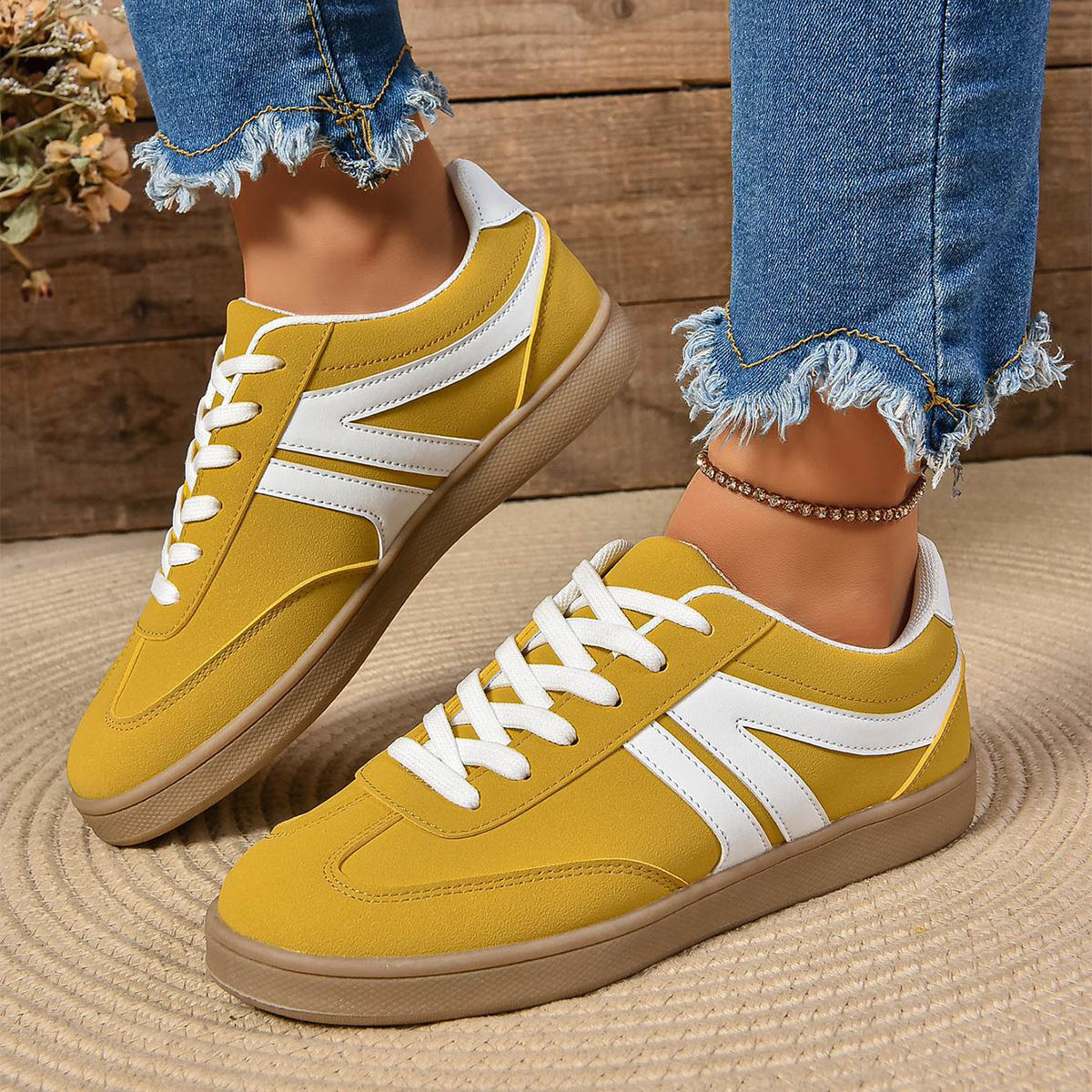 Snøreflade sko med rund tå Mode Sport Slip-on Hverdagssko til kvinder