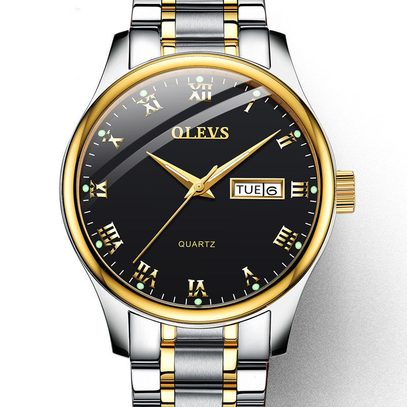 Double Calendar Simple Quartz Watch Tide Brand Waterproof Steel Band Watch