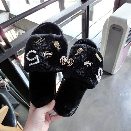 Furry shoes one word cotton drag
