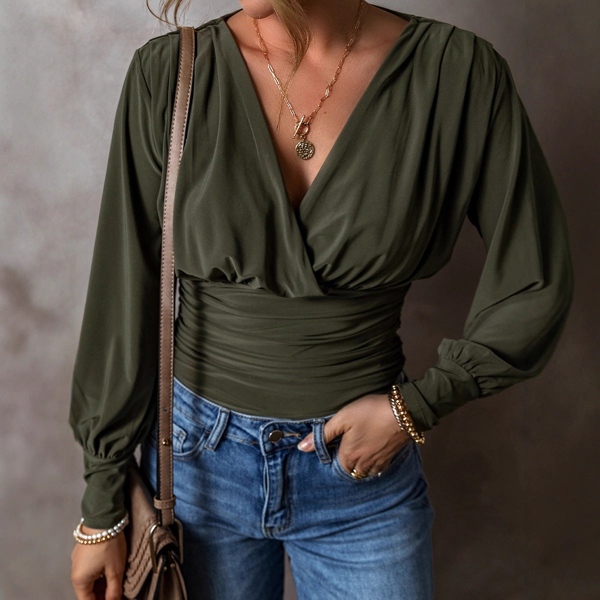All-matching V-neck Long Sleeve Top Women