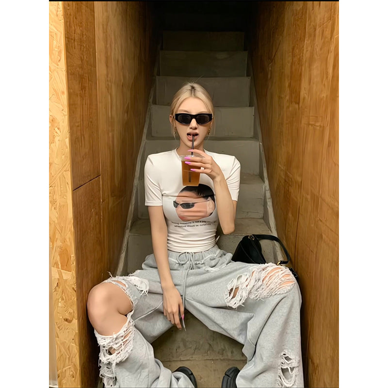 Loose Casual Dancing All-matching Drawstring Wide-leg Straight Trousers