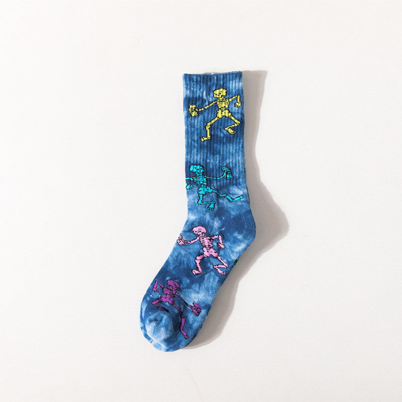 Trendy Tie-Dye Stockings Skull Skateboard Socks