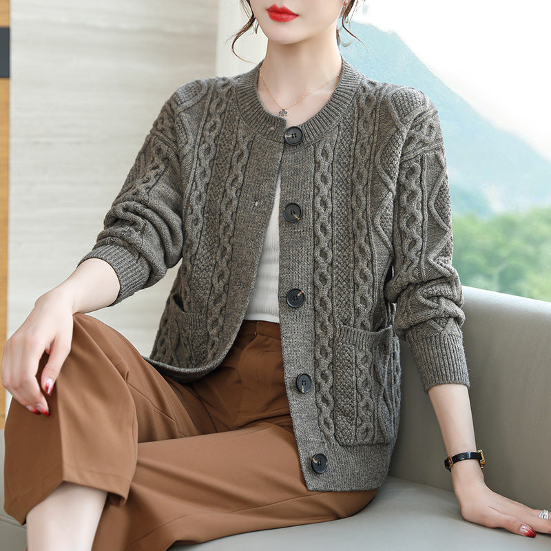 Cable-knit Sweater Cardigan For Women Outer Match Short Autumn And Winter