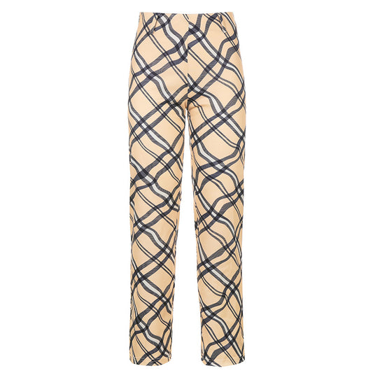 Check casual straight-leg pants