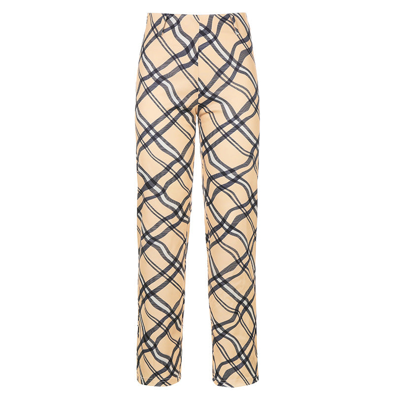 Check casual straight-leg pants