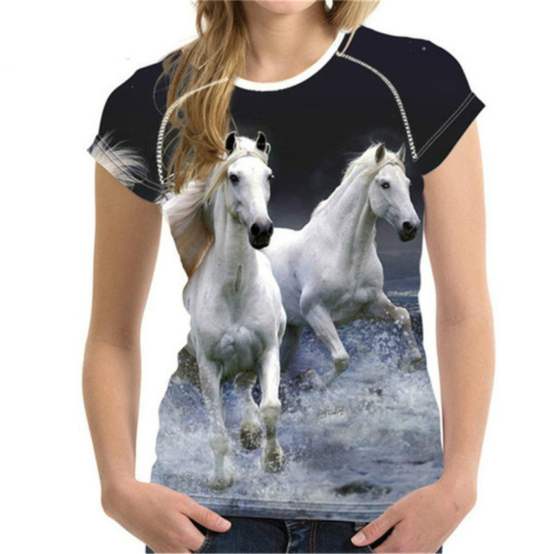 Urban Leisure Pullover Round Neck Digital Printing Short-sleeved Casual T-shirt