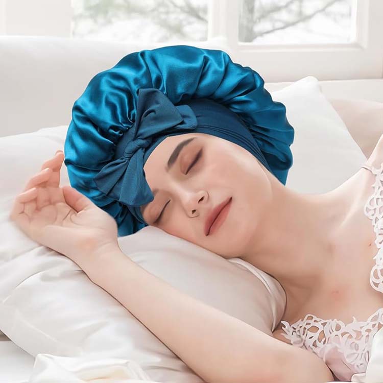 Stretch Ribbon Bowknot Silk Round Cap Solid Color