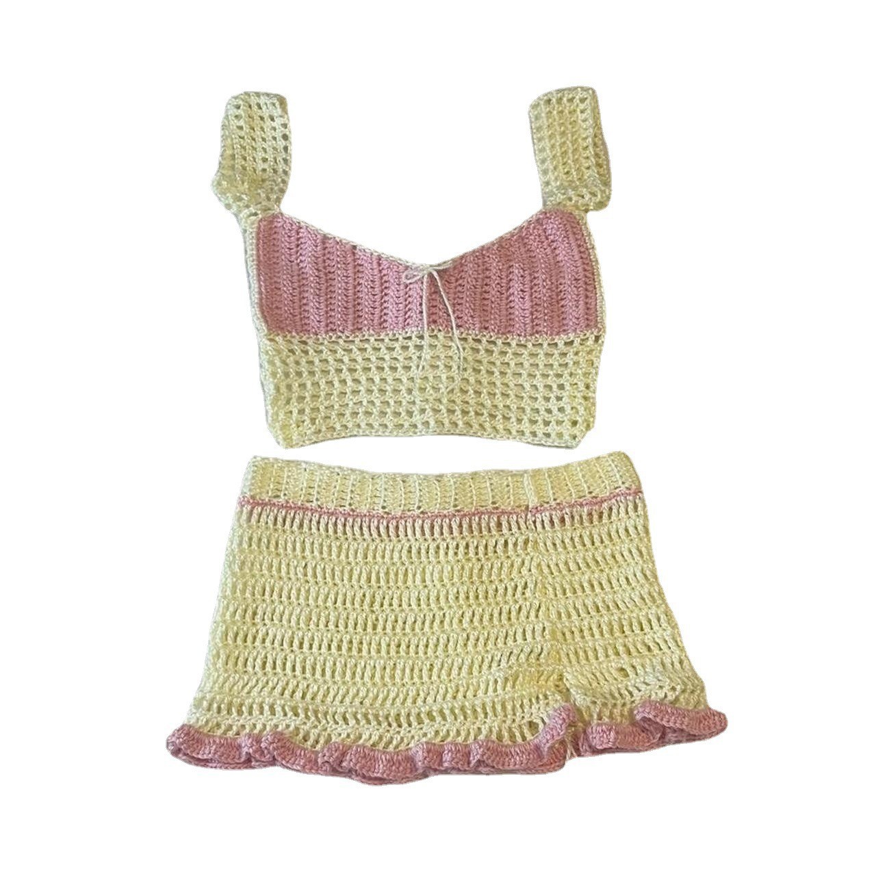 Women's Knitted Color Matching Sleeveless Vest Split Skirt Outfit