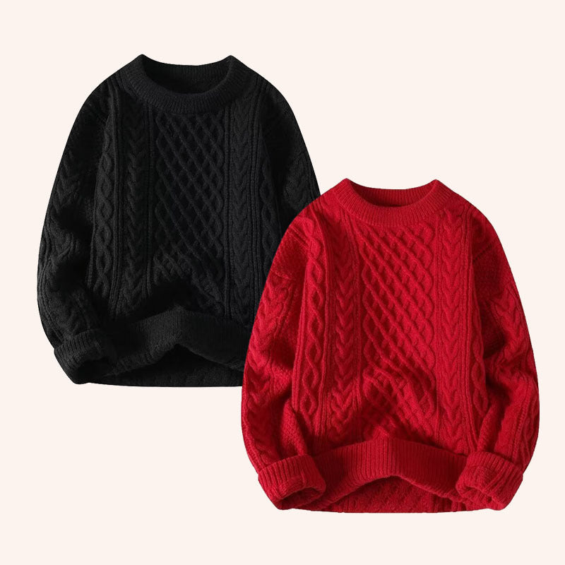 Parrets røde sweater, mænds afslappede tykke hampeblomster strikketøj, frakke, bomuldsstrik, vinteruld