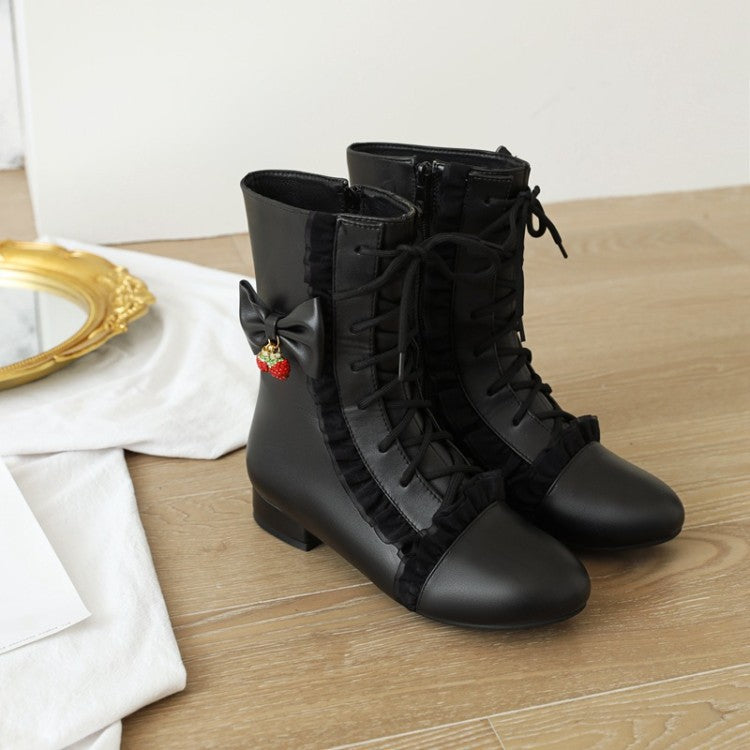 Sweet Bow Flat Darling Women's Boots Lace-up
