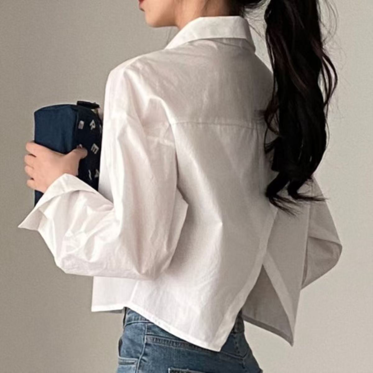 White French Sweet And Spicy Design Sense Niche Back Slit Loose Lapels Short Long Sleeve