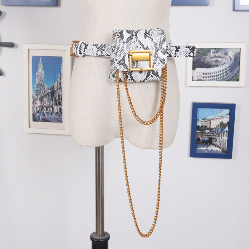 Snake pattern gold chain belt belt bag women