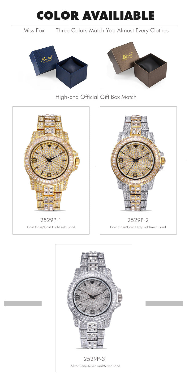 Stainless steel waterproof full diamond watch