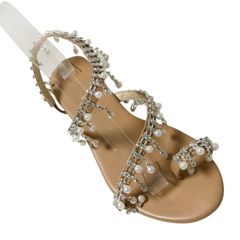 Women's Large Size Handmade Beaded Flat Sandals