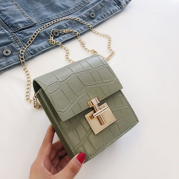 All-match stone pattern chain small square bag