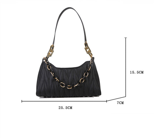 Pleated Baguette Underarm Stylish Chain Shoulder Bag